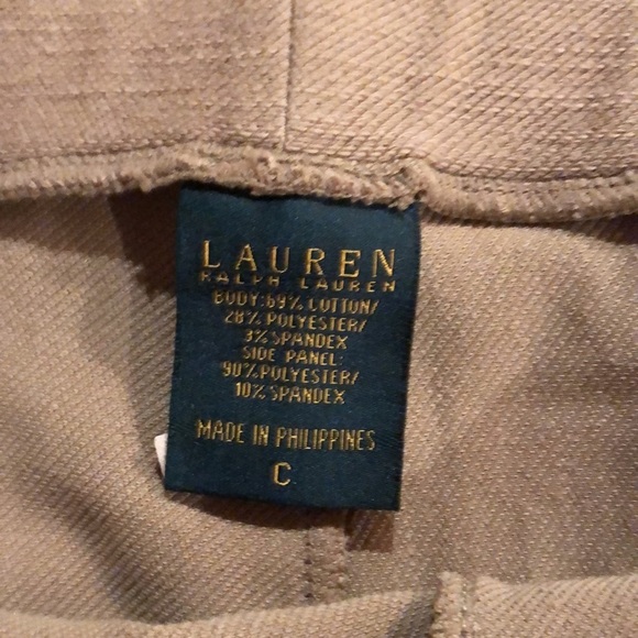 Ralph Lauren size Medium Tan stretch leggings with brown tuxedo stripe leg - Picture 5 of 8